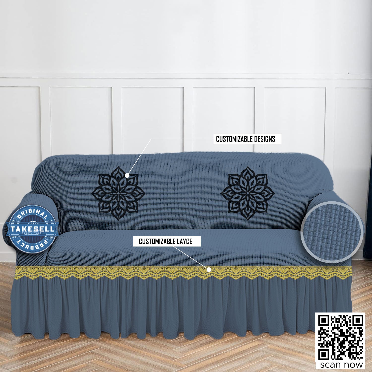 Honeycomb Textured Ash Sofa Cover