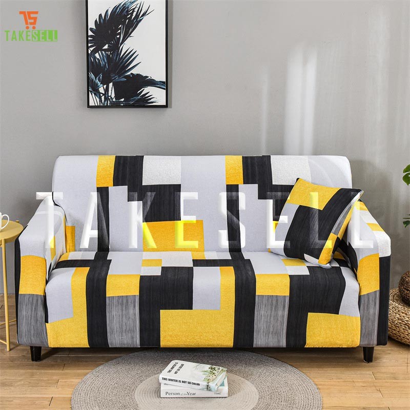 Yellow China Print Sofa Cover (2+2+1)