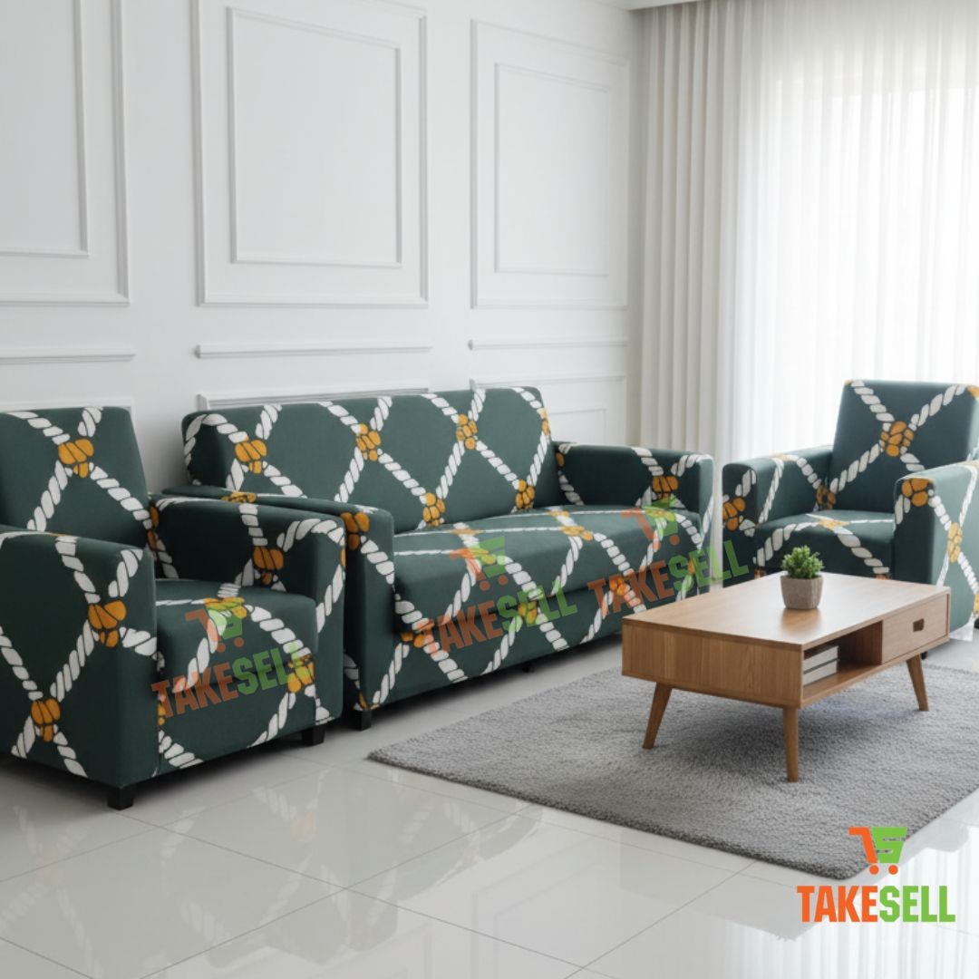 China Print Sofa Cover - Nautical Rope Pattern (Dark Green)