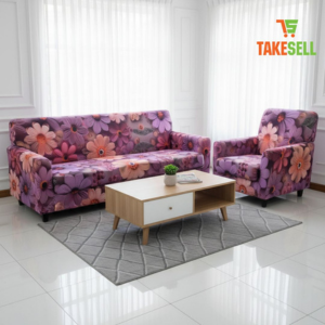 Bold Purple Floral Print Stretch Sofa Cover - Vibrant & Elastic