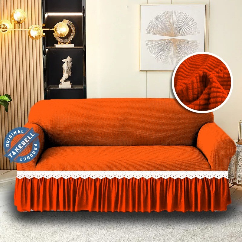 Combo Pack: Orange Vibrant HoneyComb Frill Sofa Cover
