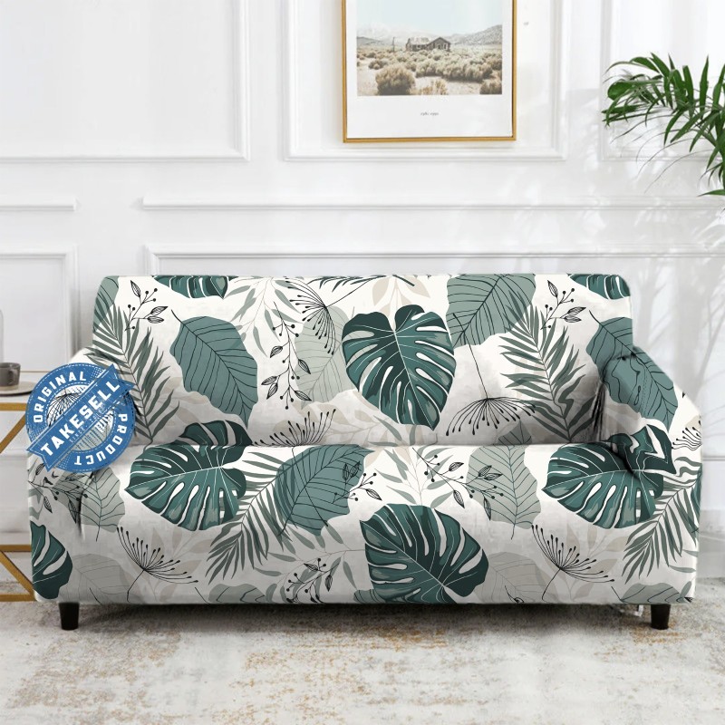 Light Green Leaf China Print Sofa Cover
