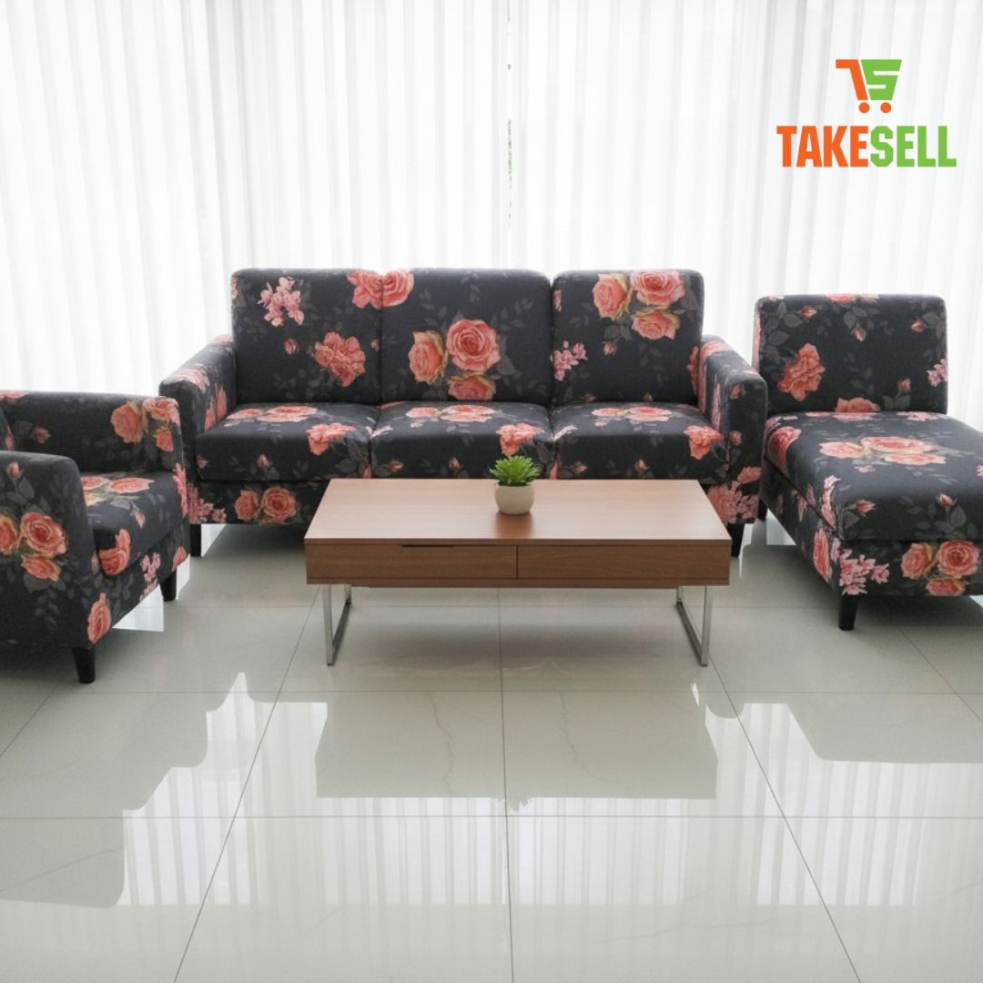 Luxurious Dark Tropical Feather Print Stretch Sofa Cover