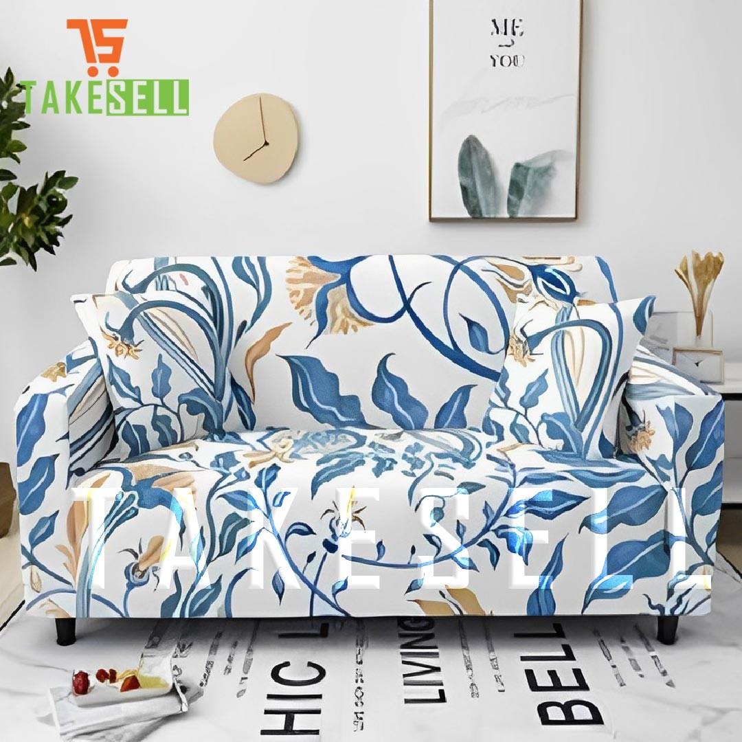 China Print Sofa Cover in White fabrics