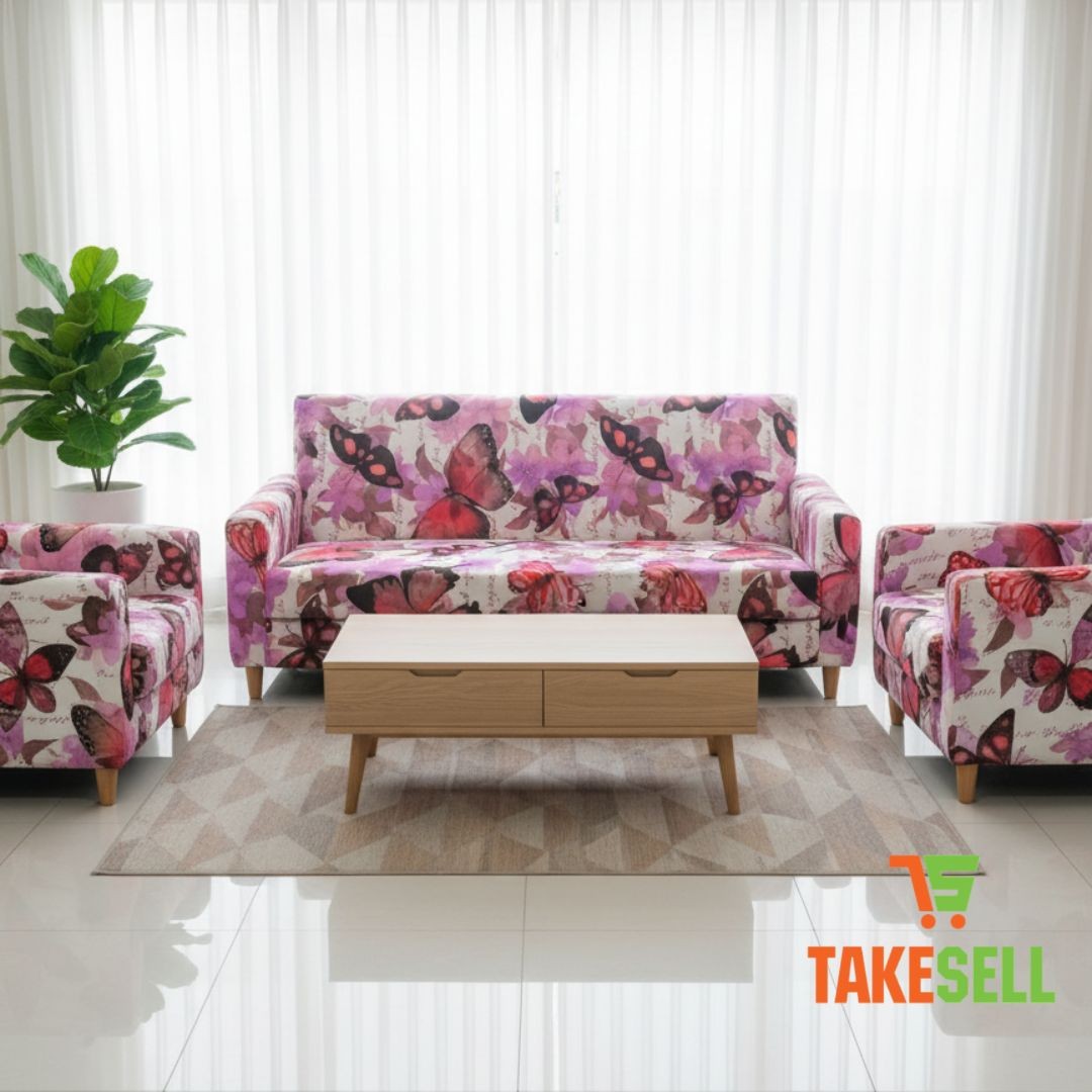 Elegant Pink Butterfly Sofa Covers 2+2+1