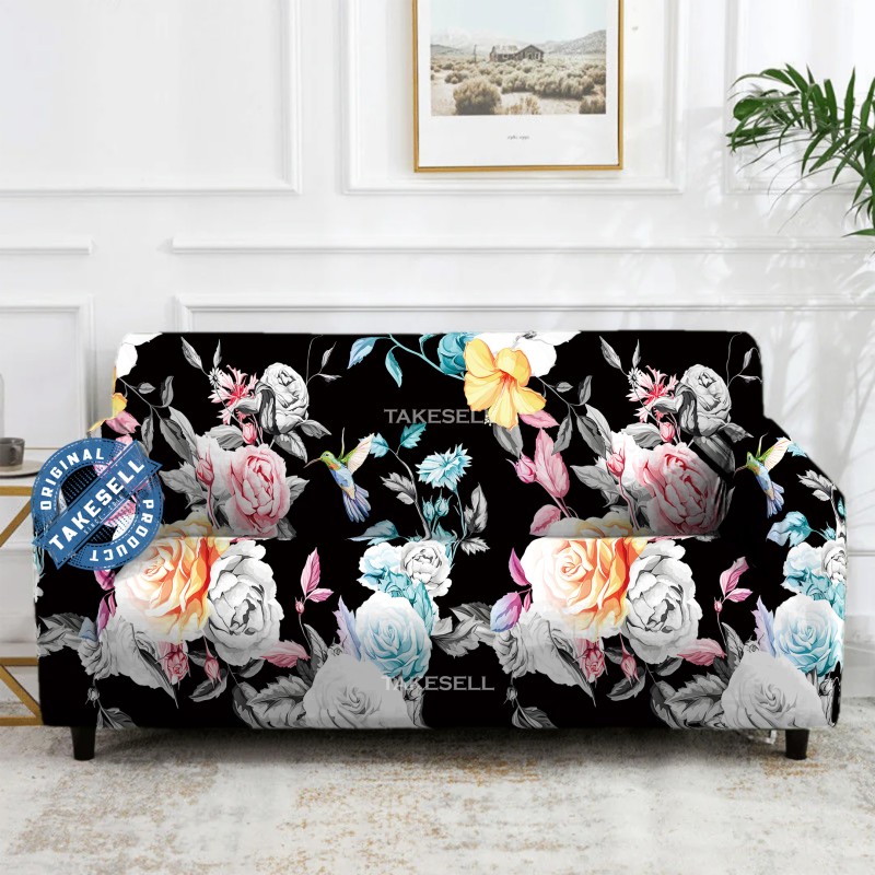 Black Garden Watercolor Stretch Sofa Cover
