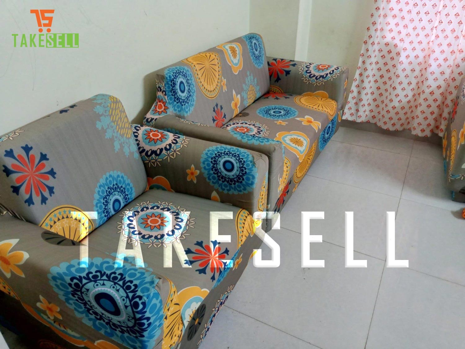 China Digital Print stitch fabric-Sofa Cover 2+1 Seater.