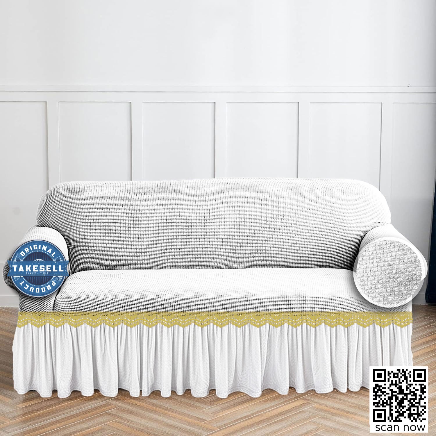 White HoneyComb Frill Chair Cover