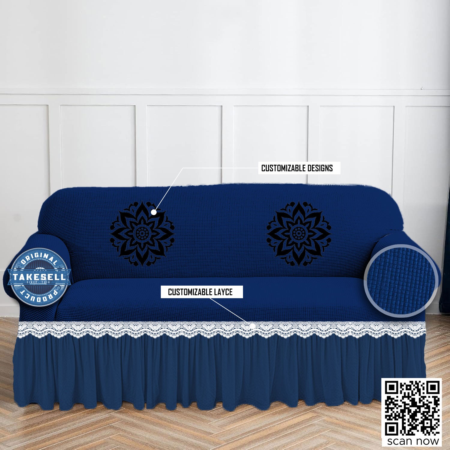Honeycomb Textured Navy Blue Sofa Cover