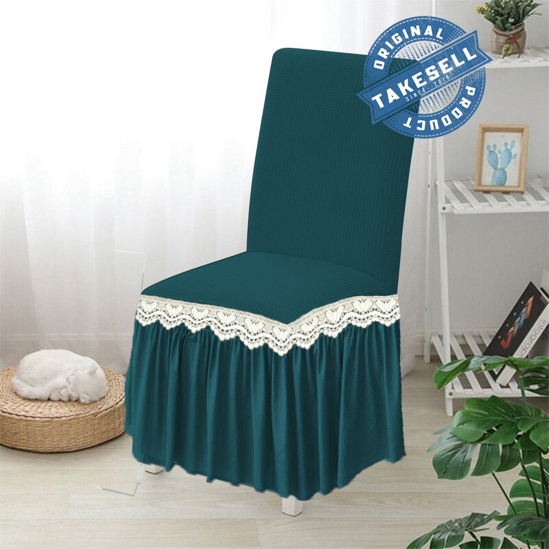 Sea Green Solid HoneyComb Frill Chair Cover