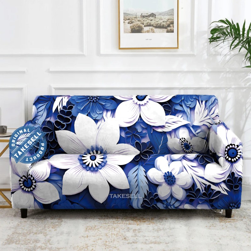 Indigo Blossom Stretch Sofa Cover
