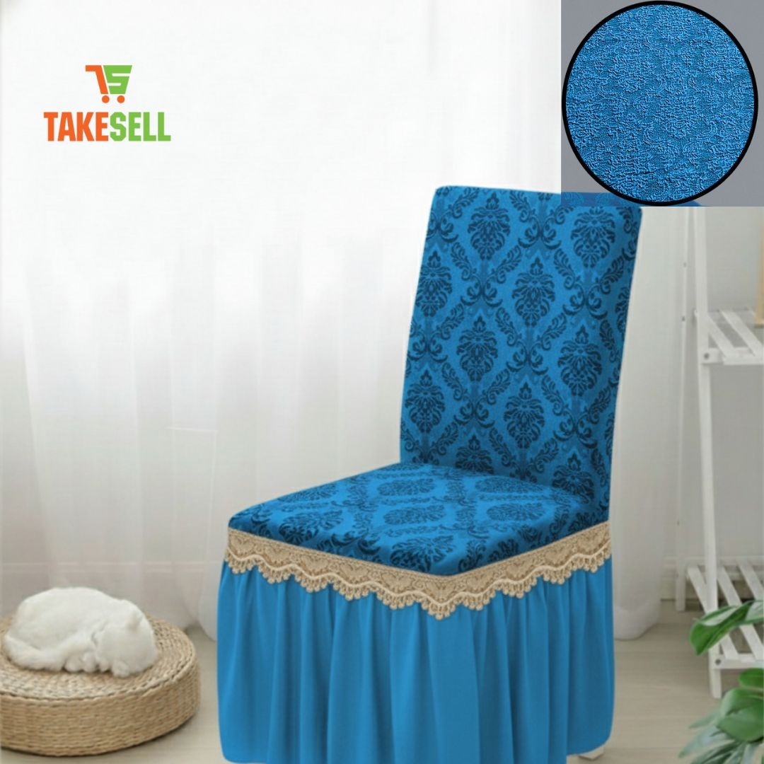 Royal Blue Tone-on-Tone Jacquard Chair Cover