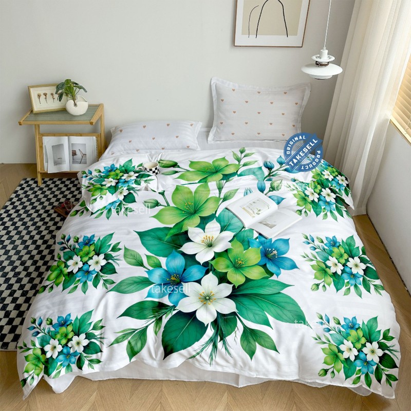 Green Leaf Floral Print Comforter King Size