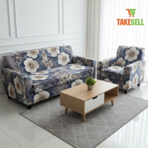 Elegant Blue-Grey Floral Print Stretch Sofa Cover - Sophisticated Design