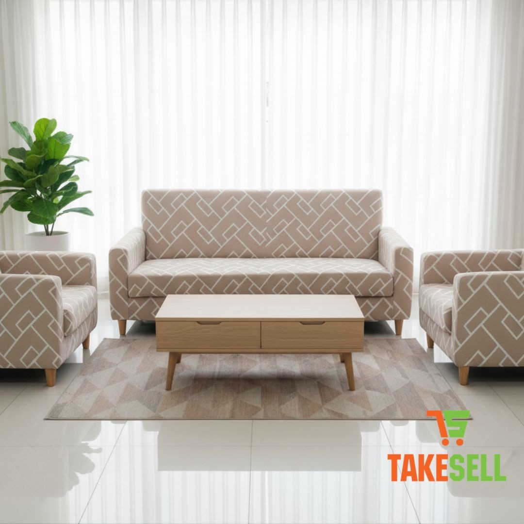 Neutral Latte Maze Sofa Cover