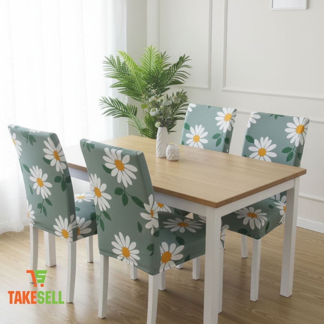 Sage Green Daisy Floral Stretch Dining Chair Cover