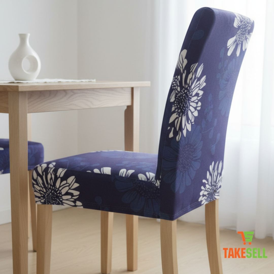China Print Chair Cover - Deep Indigo Large Floral Pattern