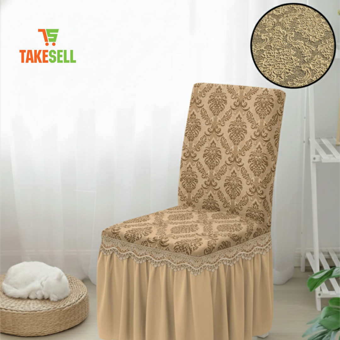Sand Tan Luxury Stretch Jacquard Chair Cover