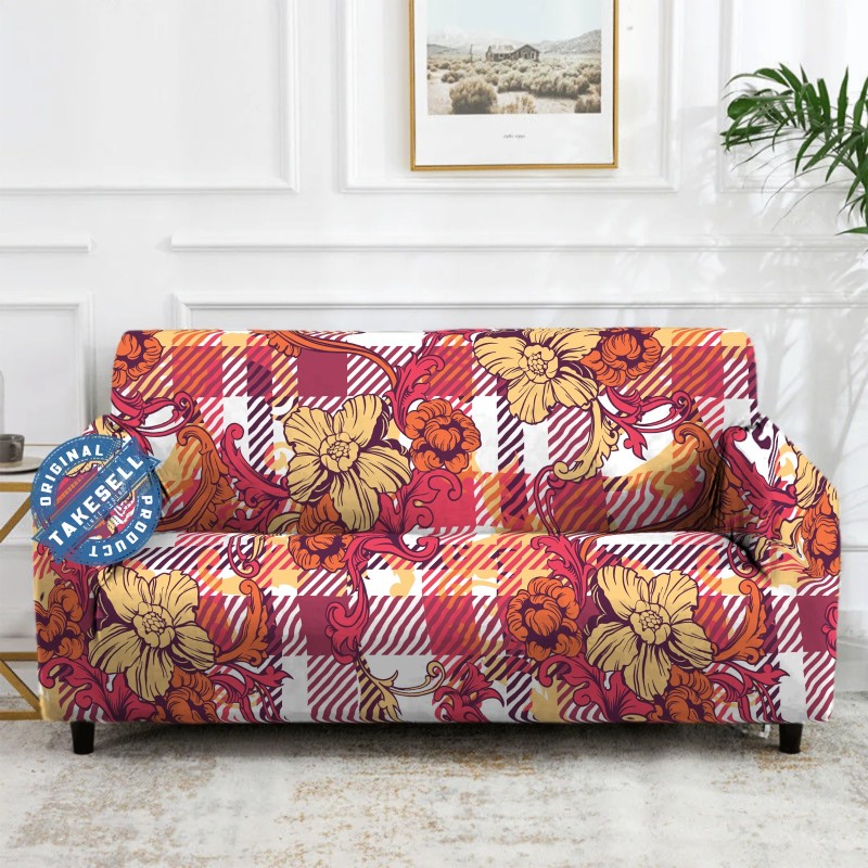 Red Color Floral China Print sofa Cover