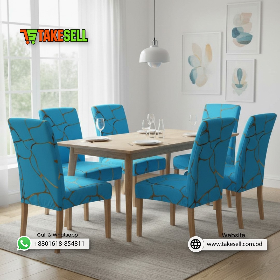 Turquoise Kintsugi Line Art Stretch Chair Cover