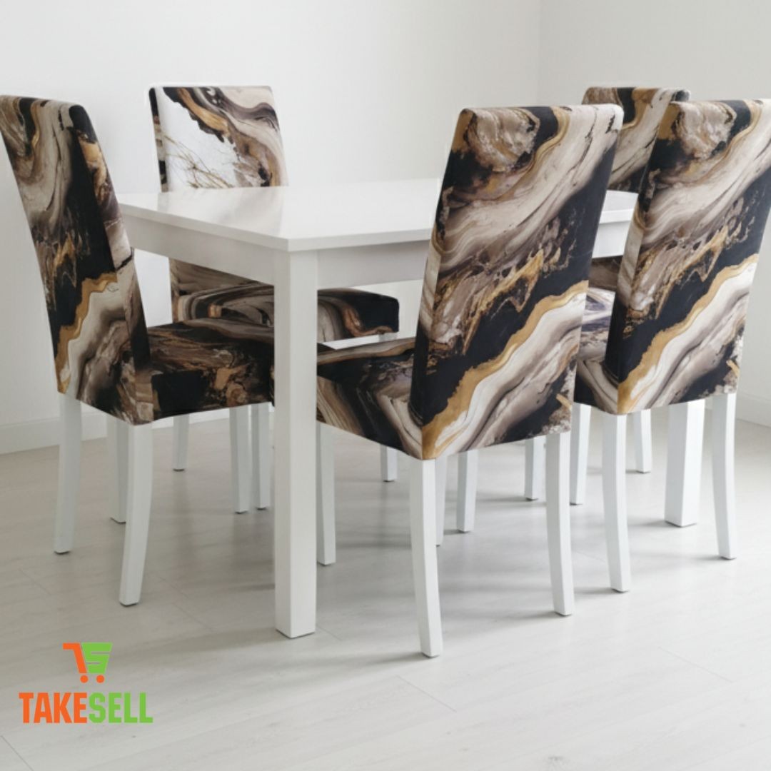 Black, Brown, and Gold Marble Abstract  Chair Covers