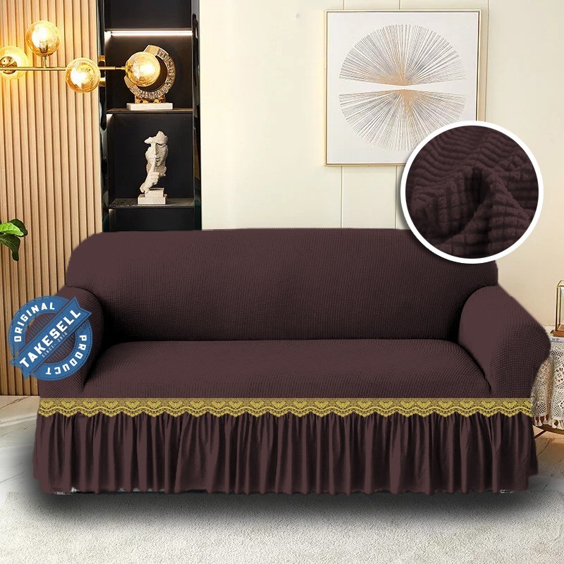 Combo Pack: Coffee Luxe HoneyComb Frill Sofa Cover