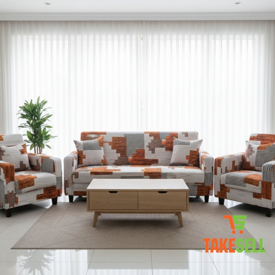 Copper Mosaic Blocks Sofa Cover 2+2+1