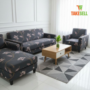 Elegant Dark Grey Floral Print Stretch Sofa Cover - L-Shape Set