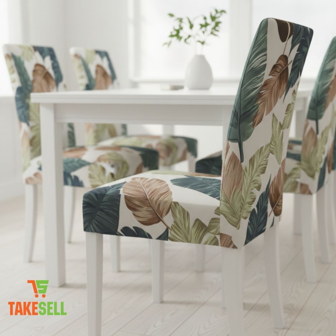 Muted Tropical Leaf Print Stretch Dining Chair Cover