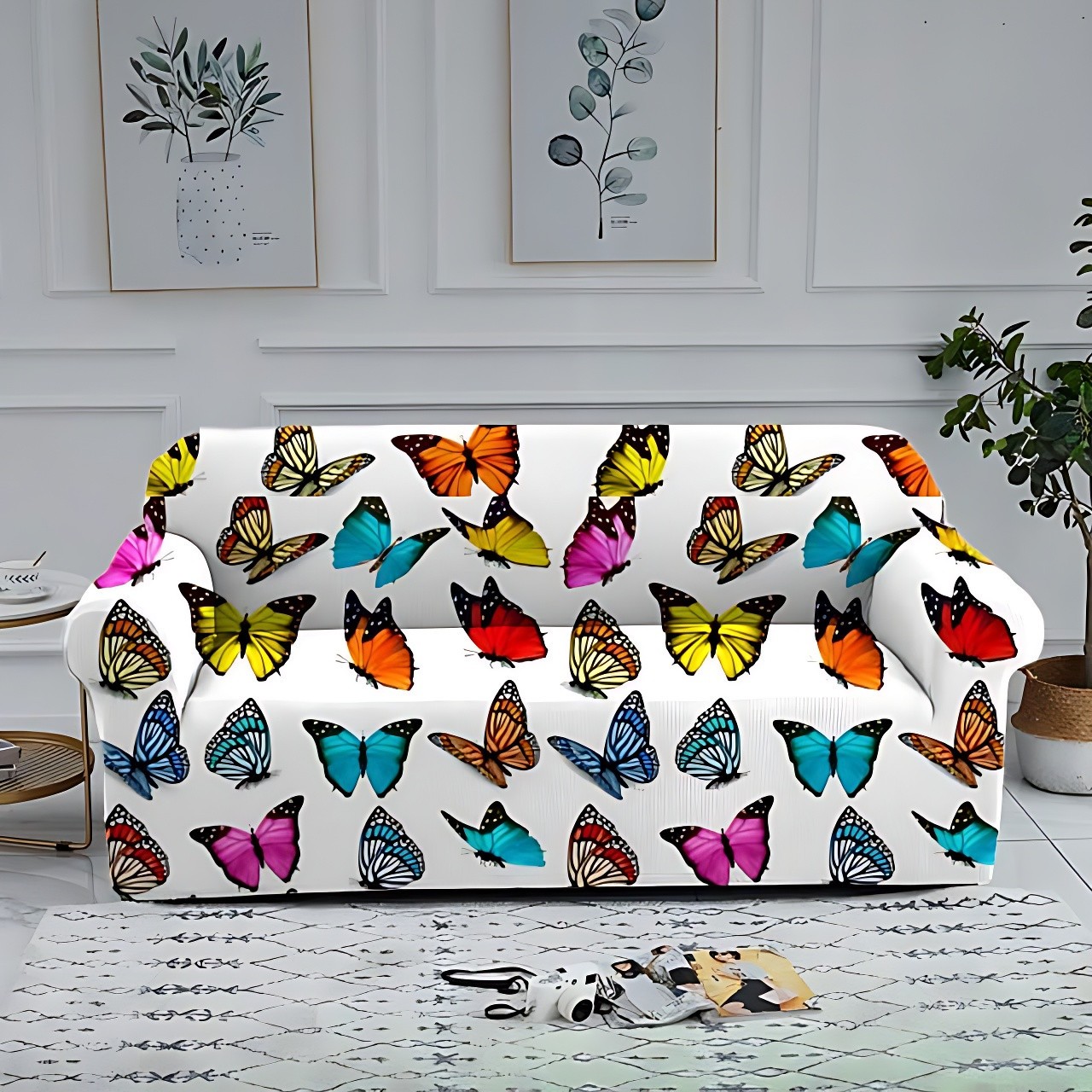 Butter fly Design China Print Sofa Cover (2+2+1)