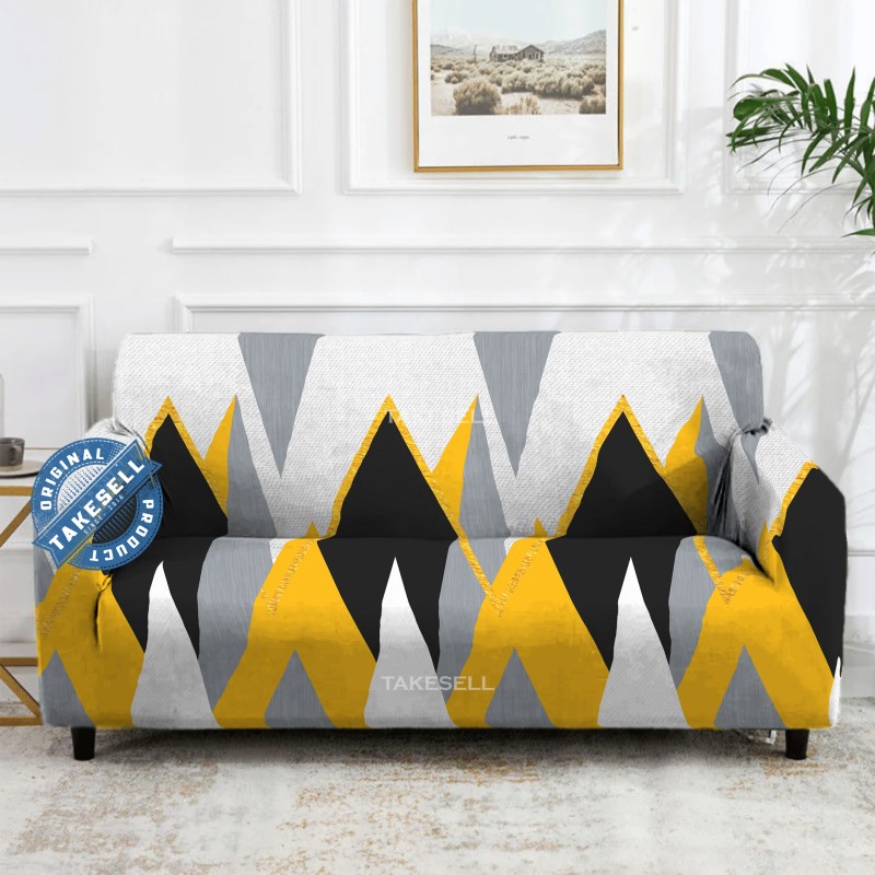 Yellow, Gray & Black Modern Triangle Geometric Stretch Sofa Cover