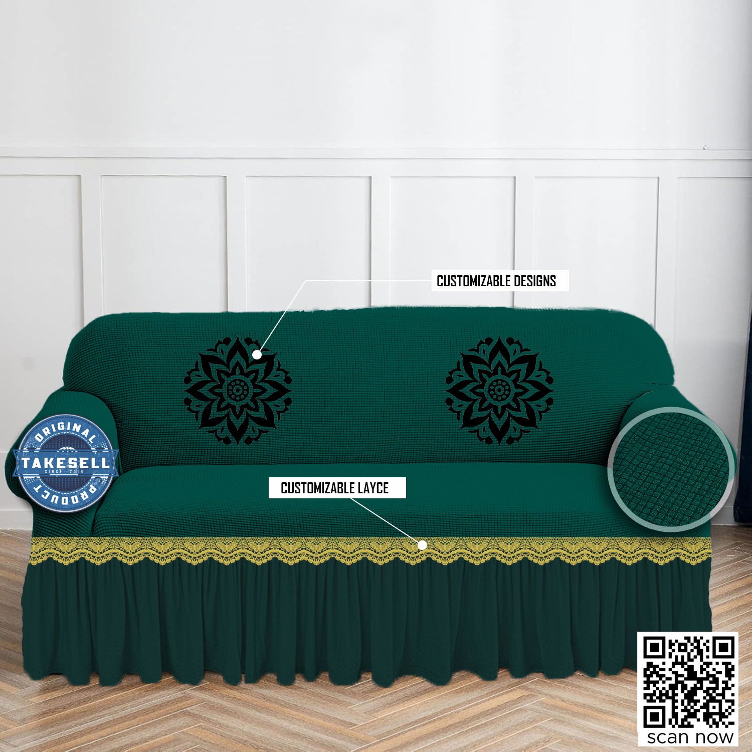 Honeycomb Textured Bottle Green Sofa Cover