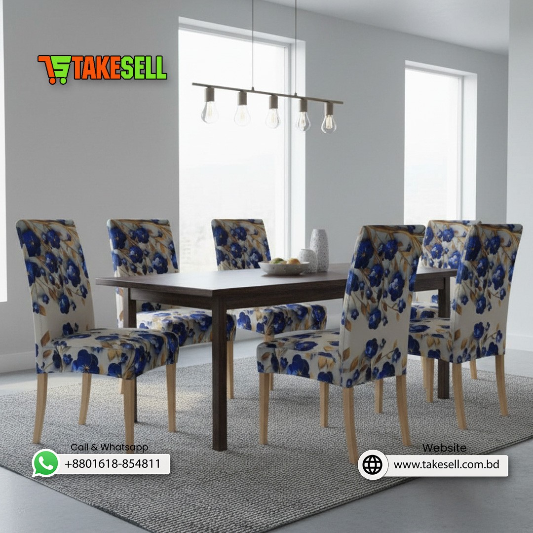 3D Blue Bloom Floral Stretch Chair Cover 4pcs