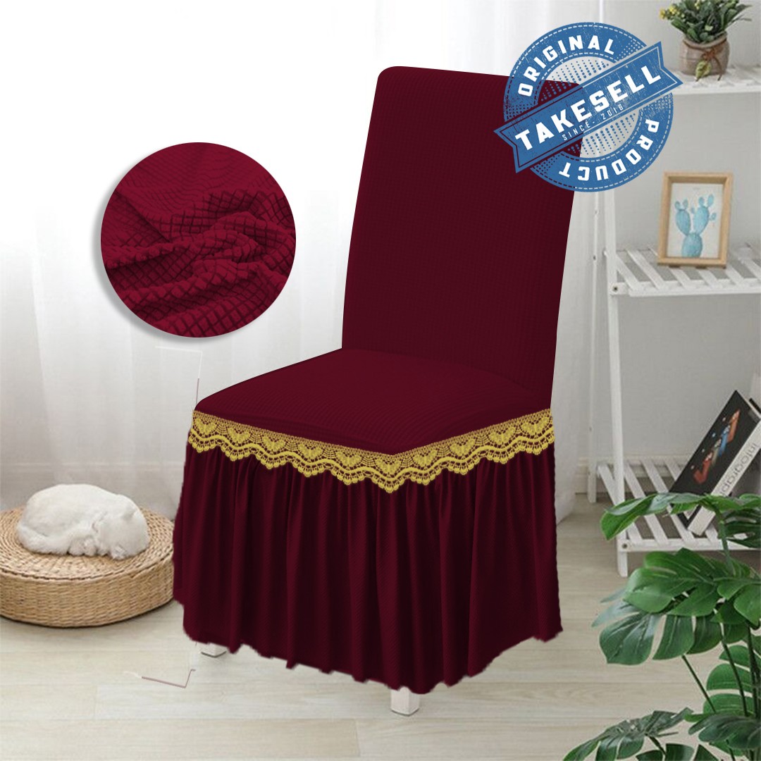 Maroon Majesty HoneyComb Frill Chair Cover