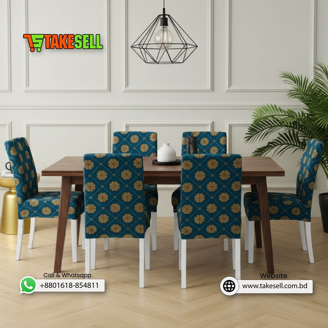 Teal & Gold Moroccan Tile Geometric Stretch Chair Cover