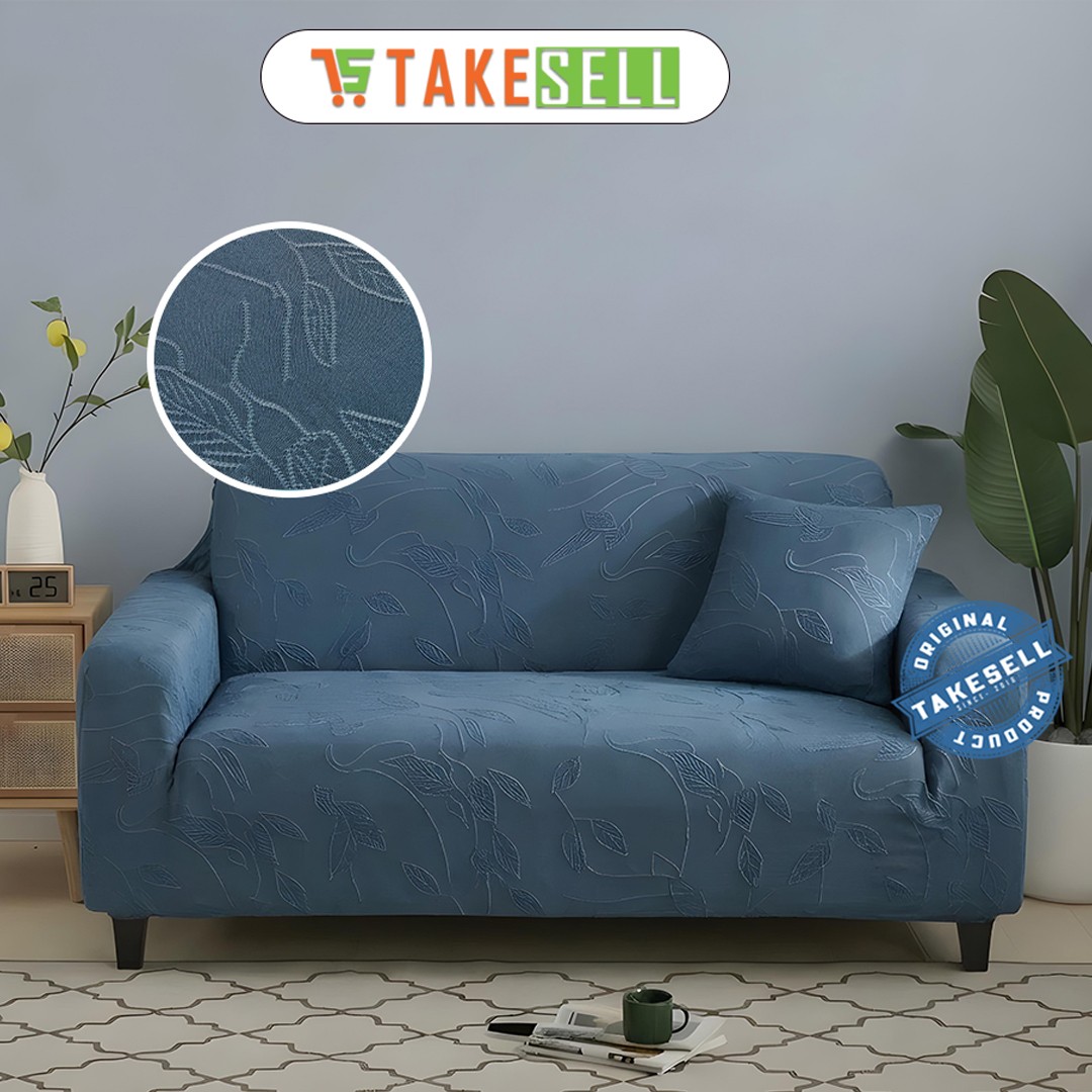 korean Luxury Dark Leaf Jacquard Sofa Cover Full Spandex 2+2+1