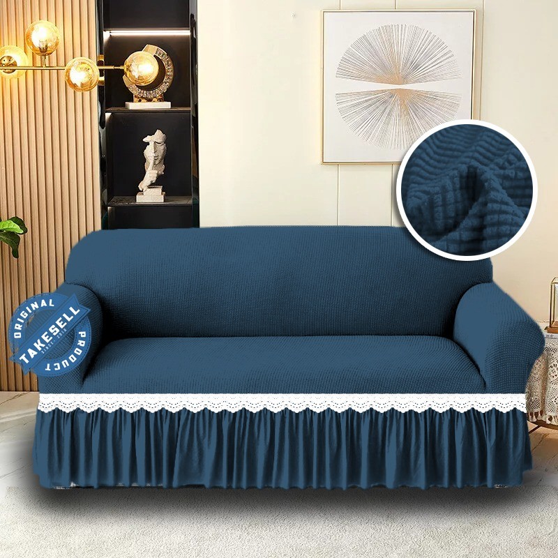Combo Pack: Navy Regal HoneyComb Frill Sofa Cover