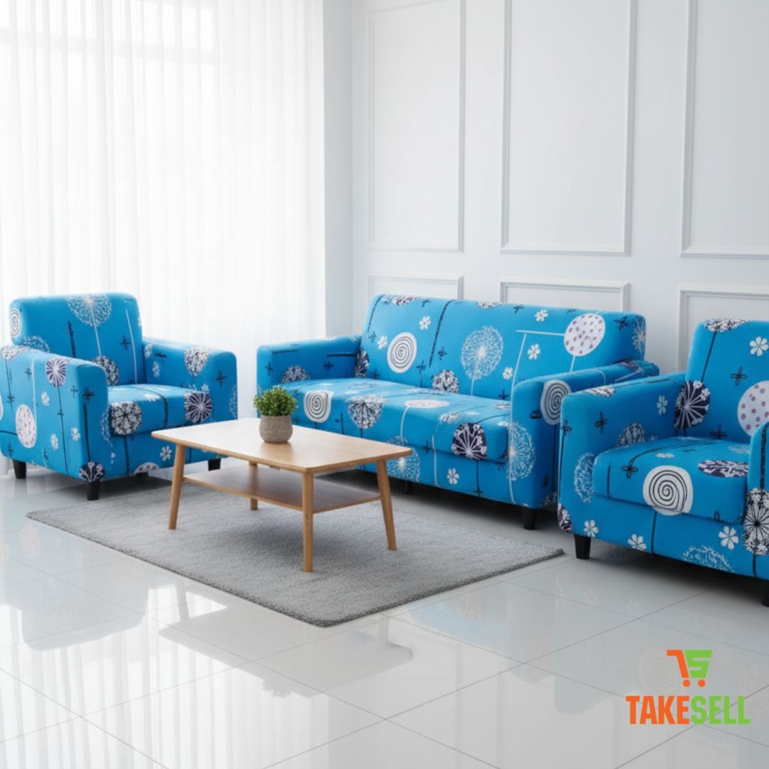 China Print Sofa Cover - Sky Blue Whimsical