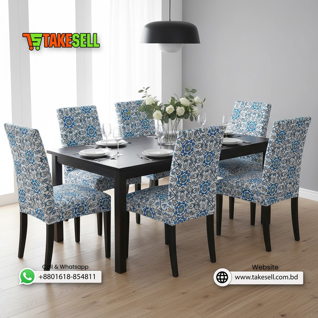 Blue and White Geometric Pattern china Print Chair Cover