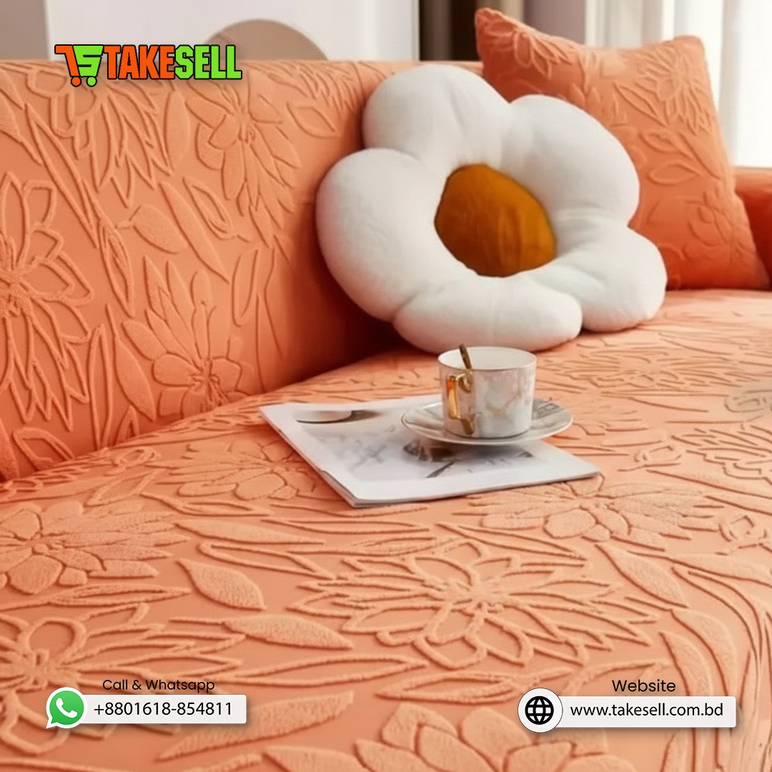 Baby Pink Fujian jacquard Sofa Cover Full Spandex 2+2+1