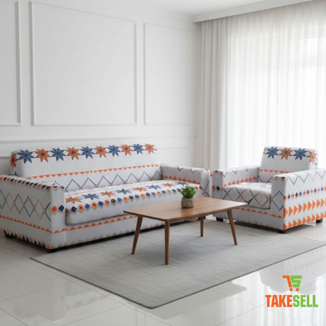 China Print Sofa Cover - White Boho Floral