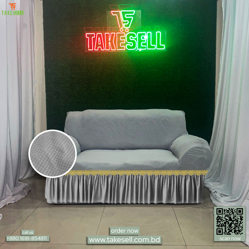 Silver HoneyComb Frill Sofa Cover
