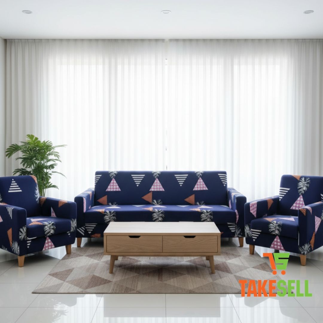 Miami Vice Geo-Palm Sofa Cover 2+2+1