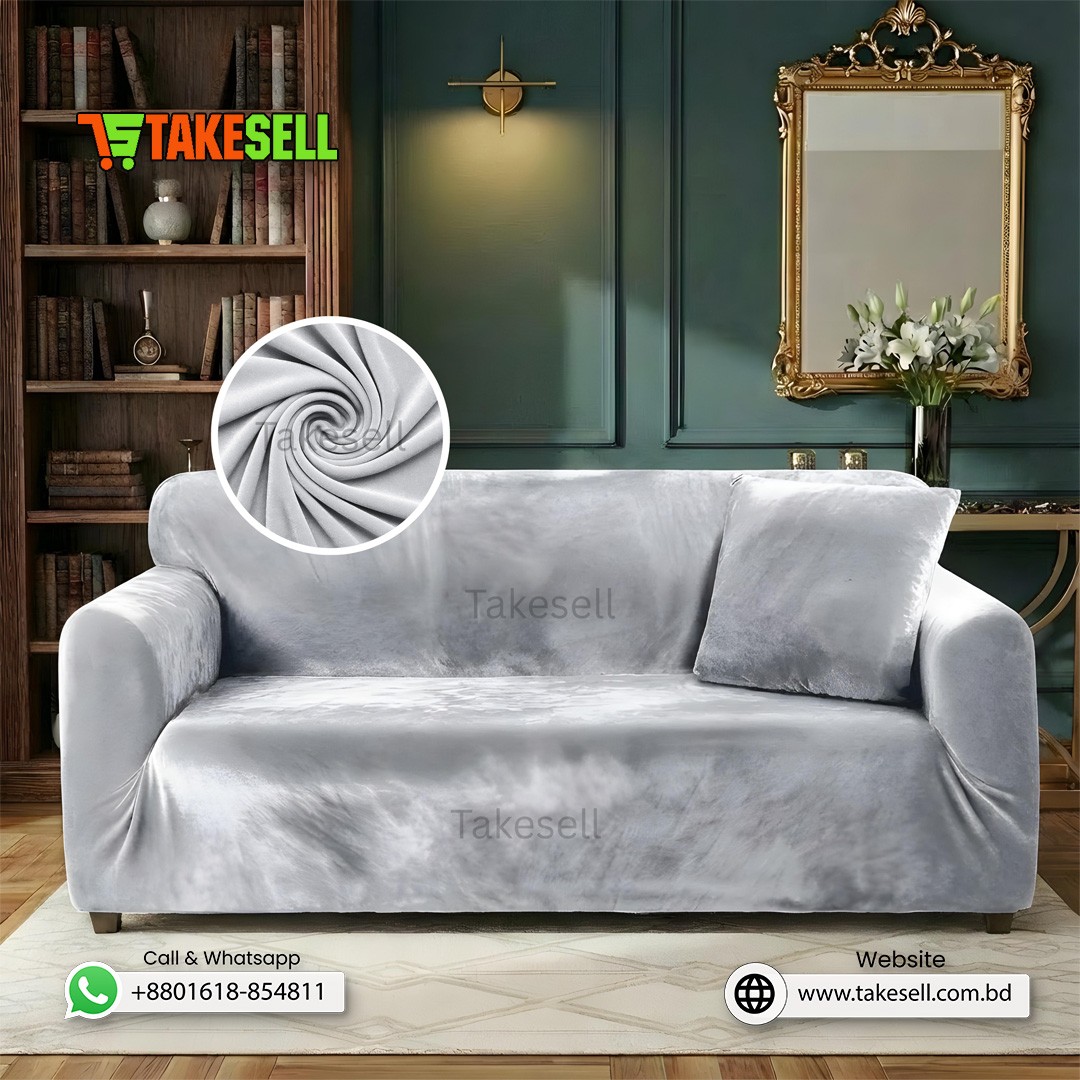 Silver Velvet Sofa Cover