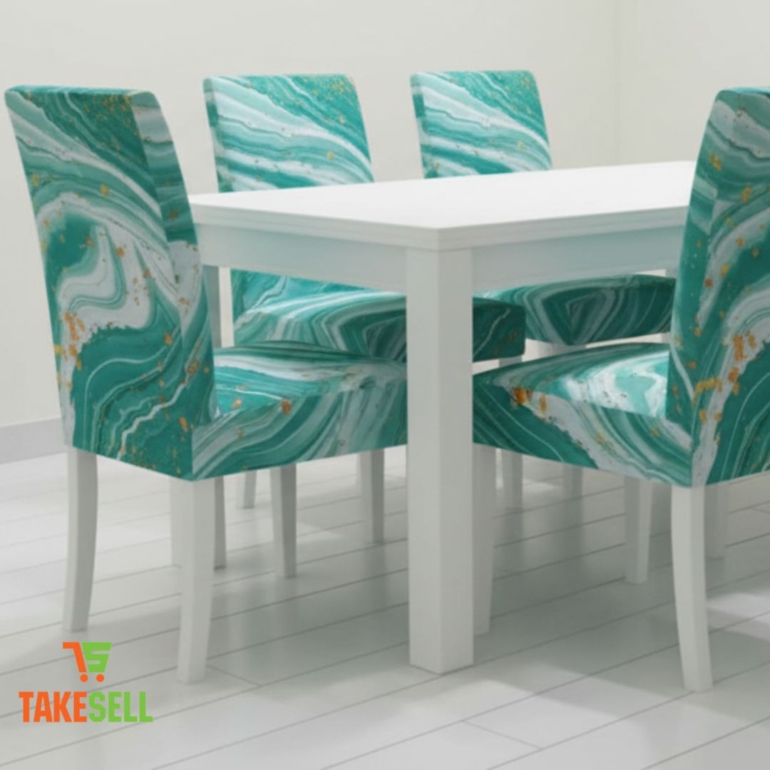 Teal & Gold Marble Stretch Chair Covers