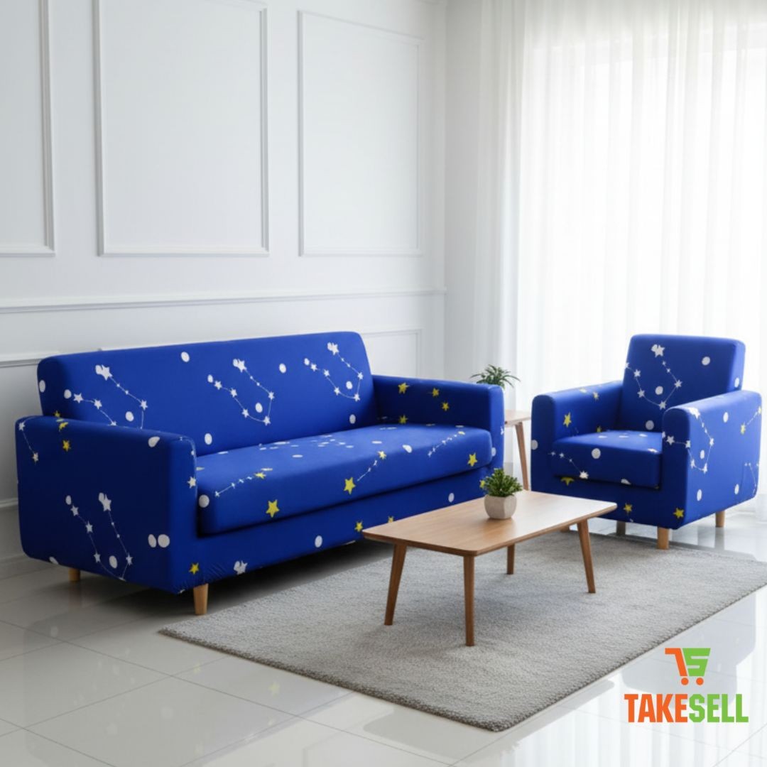 China Print Sofa Cover - Royal Blue Constellation