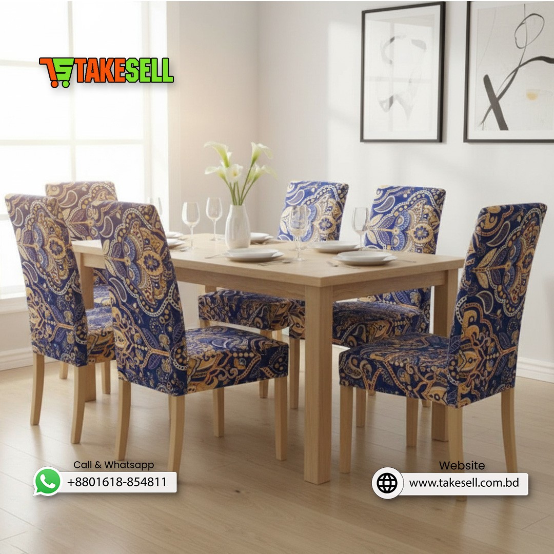 Royal Blue & Gold Mandala Stretch Dining Chair Cover