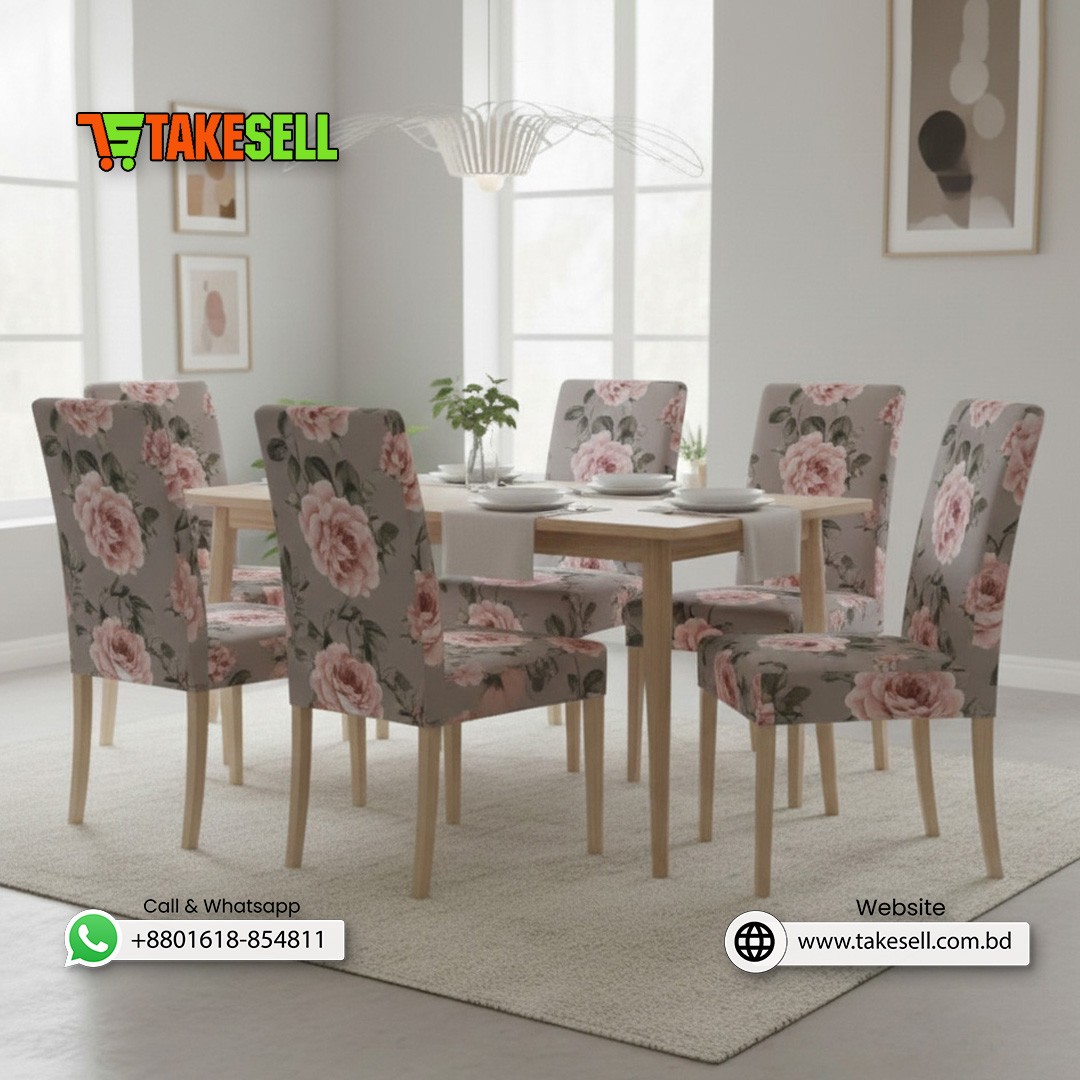 Romantic Pink Rose Print Stretch Dining Chair Cover