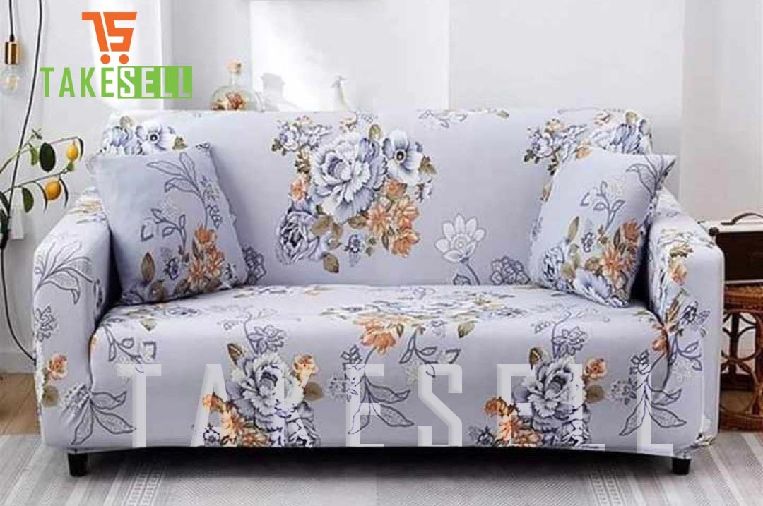 Blue 3D China Print Sofa Cover (2+2+1)