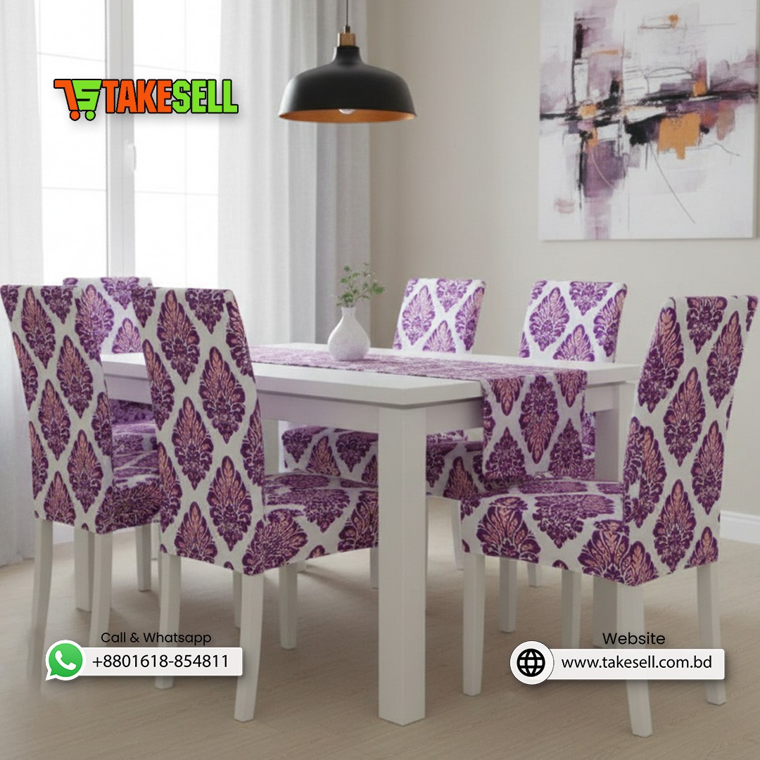 Vibrant Plum & Coral Damask Print Stretch Chair Cover